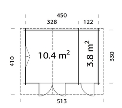 ZAHRADNÍ DOMEK Emma 14,2 m2 (470cm x 350cm) tl. 34mm