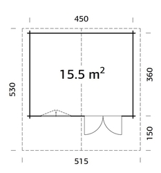 ZAHRADNÍ DOMEK Sally 15,5 m2 (470x380cm) tl. 44mm