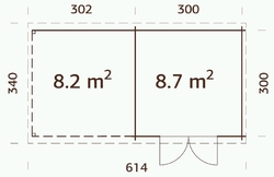 ZAHRADNÍ DOMEK Ella 8,7 + 8,2 m2 610 x 320 tl.:28 mm