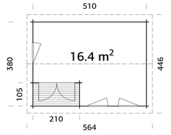 Zahradní domek SUSANNA 16,4 m2 530 x 400 cm tl. 44 mm