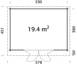 Zahradní domek LEA 19,4 m2 550 x 400 cm tl 44. mm