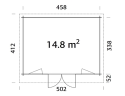 Zahradní domek Bret 14,8 m2 478x358 cm tl. 44 mm