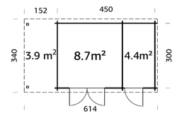 ZAHRADNI DOMEK Ella 13,1 + 3,9 m2 610 x 320 cm tl.: 28 mm