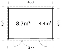 ZAHRADNI DOMEK Ella 13,1 m2 470 x 320 cm tl.: 28 mm