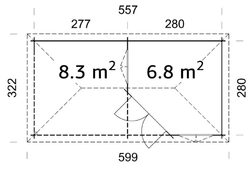 ZAHRADNI DOMEK Melanie 6,8 + 8,3 m2 577 x 300 cm tl.: 28 mm