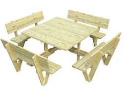 Dřevěný zahradní párty stůl s lavicemi PALMAKO ARTHUR - zelená impregnace 260x260 cm tl. 44 mm