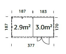 Zahradní domek s dřevníkem Leif 3,0 + 2,9  m2 377 x 187 cm tl. 16