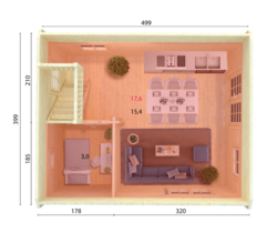 Zahradní domek KENDRA 18,4 m2 (399x499cm) tl. 70mm
