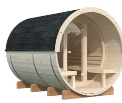 Barelová sauna Anita 1,6 + 0,7 m2 (bez kamen) - prosklenná .