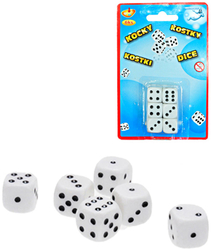 Hra Kostky hrací bílé 12mm set 6ks na kartě plast Hra Kostky hrací bílé 12mm set 6ks na kartě plast
