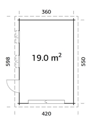 GARÁŽ Rasmus 19 m2 s výklopnými dveřmi (380x570cm) tl. 44mm