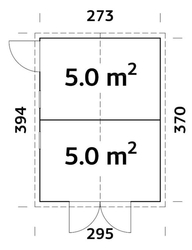 ZAHRADNÍ DOMEK Dan 9,9 m2 - (4,5 + 5 m2) (273 x 370) tl.16 mm