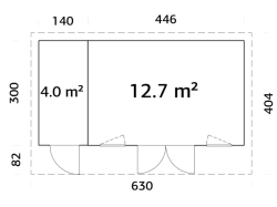 Zahradní domek Aurelia 16,7  m2 (hliníková okna a dveře)