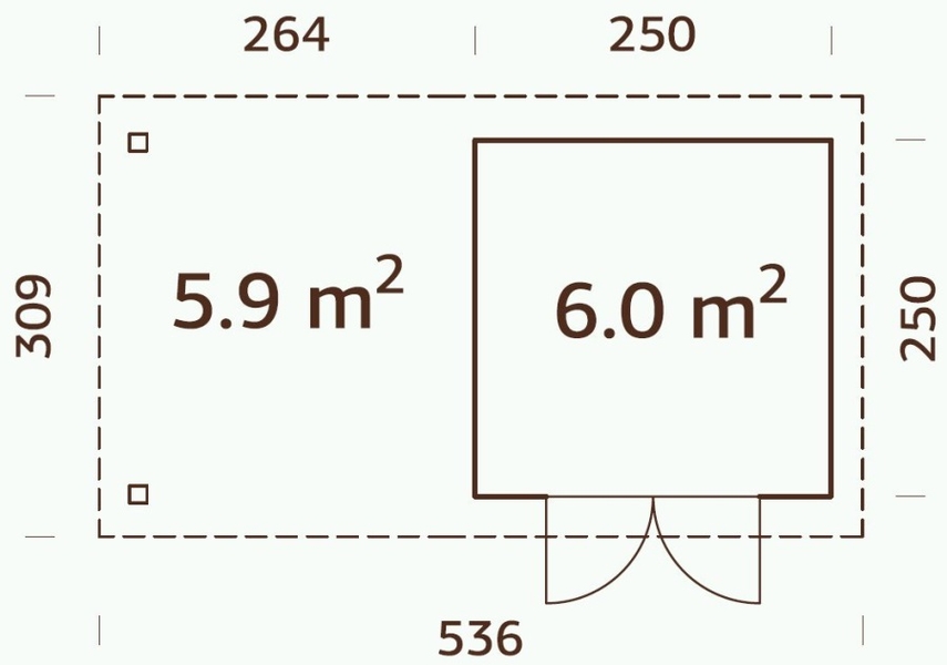 ZAHRADNI DOMEK Lara 6,0 + 5,9 m2 487 x 250 cm tl.:28 mm