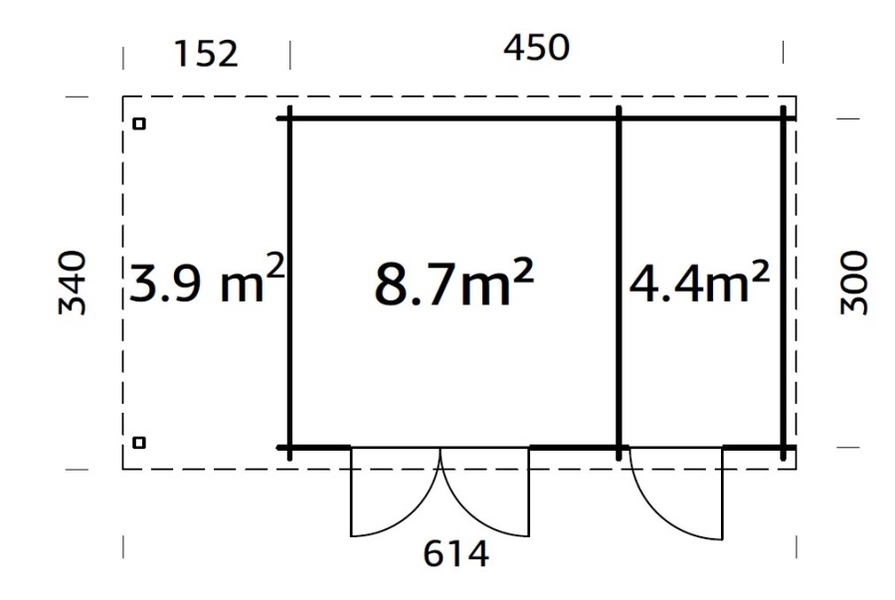 ZAHRADNI DOMEK Ella 13,1 + 3,9 m2 610 x 320 cm tl.: 28 mm