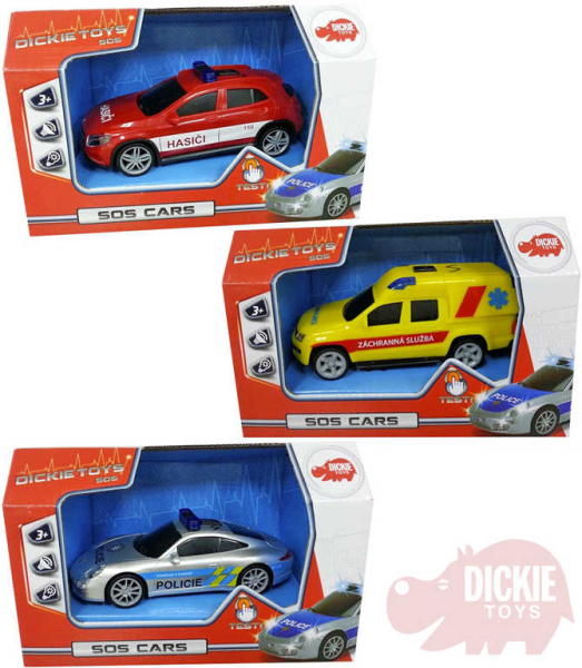 DICKIE SOS Auto CZ 1:36 záchranné složky 15cm na setrvačník 3 druhy Světlo Zvuk DICKIE SOS Auto CZ 1:36 záchranné složky 15cm na setrvačník 3 druhy Světlo Zvuk