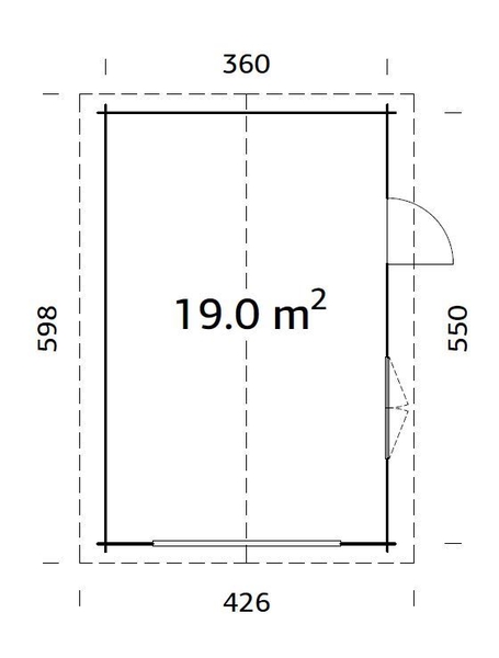 Garáž Roger 19 m2 - bez dveří (380x570cm) tl. 44mm