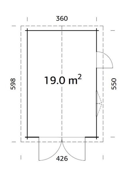 Garáž Roger 19m2 s křídlovými dveřmi (380x570cm) tl. 44mm
