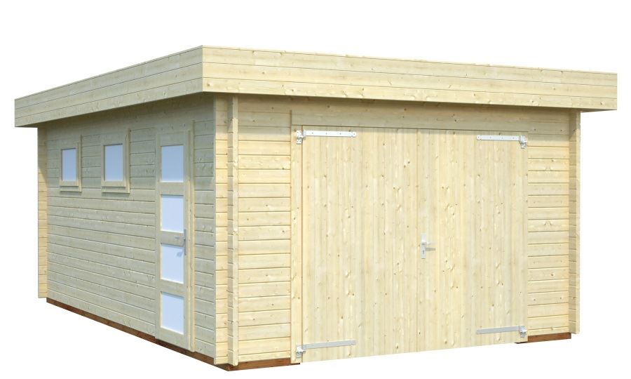 GARÁŽ Rasmus 19 m2 - s dřevěnými dveřmi (380x570cm) tl. 44mm