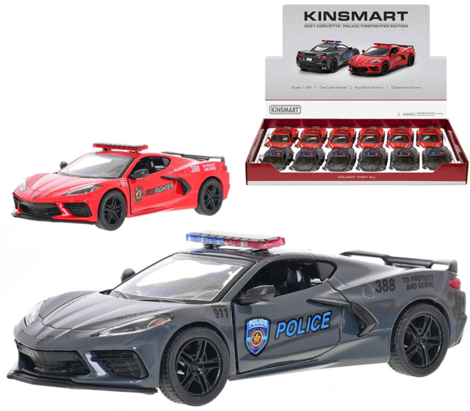 KINSMART Auto model 1:36 Corvette 2021 záchranné složky PB 13cm 2 druhy