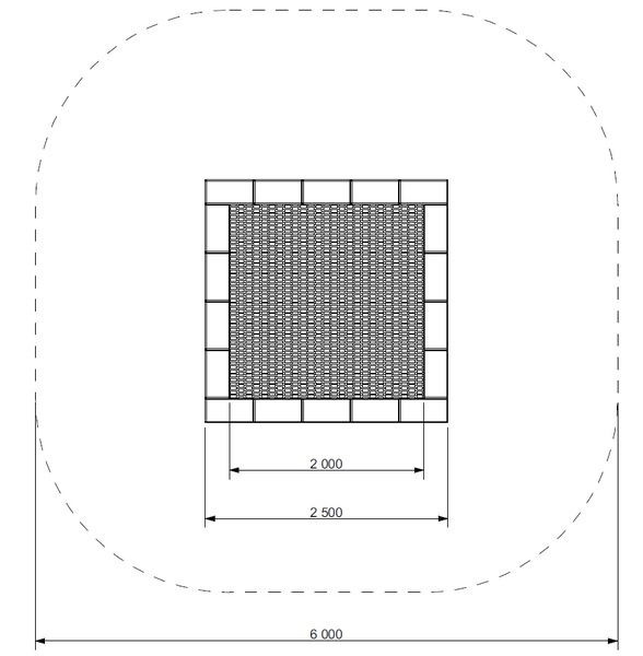 Zemní trampolína PAKO - čtvercová 2,5 m skákací plocha 2x2m
