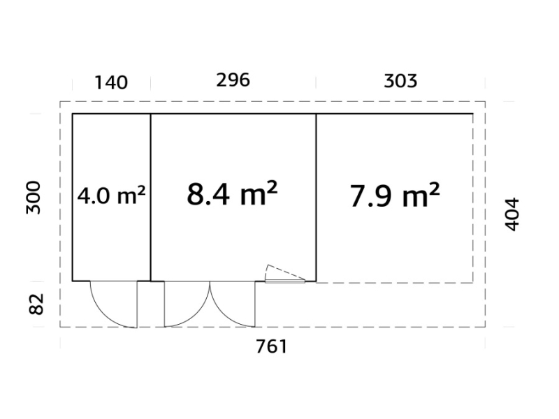 Zahradní domek Aurelia 12,4 + 7,9  m2 (hliníková okna a dveře)